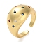 Plating Brass Micro Pave Cubic Zirconia Open Cuff Rings, Cadmium Free & Nickel Free & Lead Free, Real 18K Gold Plated, Colorful, Adjustable