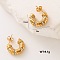 Stainless Steel C-Shaped Stud Earrings, with Imitation Pearl & Clear Cubic Zirconia, Golden, 15x18mm