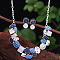 Flat Round & Oval & Square Zinc Alloy Enamel Pendant Necklaces & Stud Earrings Sets, Marine Blue, 420mm