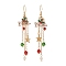 Word Noel Alloy Enamel & Glass Beads Dangle Earrings, Golden Brass Tassel Earrings for Christmas, Colorful, 80mm, Pin: 0.9mm