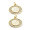 Brass Micro Pave Clear Cubic Zirconia Pendants, Cadmium Free & Lead Free, with Synthetic Opal and Jump Rings, Real 18K Gold Plated, Oval Charms, White, 15.5x19x3mm, Hole: 3mm