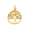 Brass Micro Pave Cubic Zirconia Pendants, Cadmium Free & Lead Free, Flat Round & Tree Charms, with Jump Ring, Real 16K Gold Plated, 17.5x15x2mm, Hole: 3.5mm