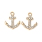 Alloy Crystal Rhinestone Pendants, Rack Plating, Cadmium Free & Nickel Free & Lead Free, Anchor, Golden, 17.5x14.5x2.5mm, Hole: 1.8mm