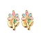 304 Stainless Steel Enamel Pendants, Ion Plating(IP), Flower Charm, Real 18K Gold Plated, Colorful, 22x13x2mm, Hole: 1.2mm
