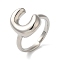 Initials Brass Open Cuff Ring for Women, Cadmium Free & Nickel Free & Lead Free, Letter C, 16.5x12.5mm, Adjustable