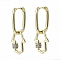 Brass Micro Pave Clear Cubic Zirconia Dangle Huggie Hoop Earrings, Nickel Free, Hamsa Hand/Hand of Fatima /Hand of Miriam, Real 18K Gold Plated, 32.5mm, Pin: 1x1mm