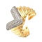 Rack Plating Brass Micro Pave Cubic Zirconia Open Cuff Rings for Women, Cadmium Free & Lead Free, Long-Lasting Plated, V Shape, Real 18K Gold Plated, 14mm