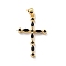 Eco-friendly Brass Micro Pave Cubic Zirconia Pendants, Long-Lasting Plated, Real 18K Gold Plated, Cadmium Free & Lead Free, Cross, Black, 30x19x3mm, Hole: 3.7x3.5mm