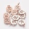 304 Stainless Steel Charms, with Jump Ring, Flat Round with Ohm/Aum Charm, Rose Gold, 14x12x1.1mm, Hole: 3mm