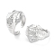 Brass Open Cuff Rings for Women, Cadmium Free & Lead Free, Grooved Leaf, Platinum, Inner Diameter: 17mm
