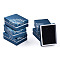 Cardboard Jewelry Set Boxes, Flower Printed Outside and Black Sponge Inside, Rectangle, Marine Blue, 9.1x6.9x3.5cm
