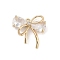 Brass with Clear Cubic Zirconia Pendants, Cadmium Free & Nickel Free & Lead Free, Double Bowknot, Real 14K Gold Plated, 15.5x15x6mm, Hole: 1.2mm