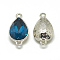 Alloy Glass Links connectors, Faceted, teardrop, Platinum, Teal, 17x9x5mm, Hole: 1.5mm
