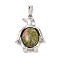 Natural Unakite Pendants, with Alloy and Iron Findings, Penguin, Platinum, 34x23.5x7mm, Hole: 8x4mm