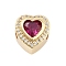 Heart Rack Plating Brass Micro Pave Cubic Zirconia European Beads, Large Hole Beads, Cadmium Free & Lead Free, Long-Lasting Plated, Real 18K Gold Plated, Deep Pink, 11x11x10mm, Hole: 4.5mm
