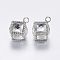 Alloy Glass Pendants, Faceted, Cube, Platinum, 22x16x15mm, Hole: 3mm