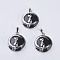 Natural Dyed & Heated Black Agate Kitten Pendants, with Brass Findings, Flat Round with Cat & Crescent Moon Shape, Platinum, 32x27.5x10mm, Hole: 5x7mm