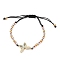 Adjustable Nylon Thread Braided Bead Bracelets, with Round Brass Beads and Brass Micro Pave Cubic Zirconia Links, Butterfly, Multi-color, 1/8 inch(0.4cm), Inner Diameter: 1-1/2~2-7/8 inch(3.7~7.2cm)