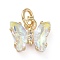 Brass Micro Pave Clear Cubic Zirconia Pendant, with Glass, Butterfly, Golden, Clear AB, 11x9.5x3mm, Hole: 3.5mm