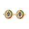 Real 18K Gold Plated Brass Micro Pave Colorful Cubic Zirconia Connector Charms, Cadmium Free & Nickel Free & Lead Free, Religion Oval Links, Hamsa Hand, 13.5x16x2mm, Hole: 1.1mm