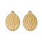304 Stainless Steel Pendants, Textured, Oval with Ears of Wheat Charms, Golden, 23x16x1.5mm, Hole: 1.5mm