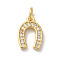 Rack Plating Brass Clear Cubic Zirconia Pendants, with Jump Ring, Long-Lasting Plated, Lead Free & Cadmium Free, Horse Shoes, Real 18K Gold Plated, 13x9x2mm, Hole: 3mm