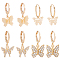 4 Pair 4 Style Brass & Alloy Dangle Leverback Earrings for Women, Butterfly, Light Gold, 23.5~27x12~15mm, 1 Pair/style