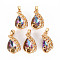 Rack Plating Brass Micro Pave Clear Cubic Zirconia Charms, with Faceted Glass, Long-Lasting Plated, Cadmium Free & Lead Free, Peacock, Dark Orchid, 22x12.5x10mm, Hole: 3x4mm