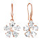 Brass Dangle Earrings, with Grade AAA Cubic Zirconia, Flower, Rose Gold, 30mm