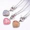 Natural & Synthetic Mixed Stone Pendant Necklaces, Heart, with Brass Cable Chains and Alloy Clasps, Mixed Color, 17.13 inch
