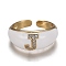 Brass Micro Pave Clear Cubic Zirconia Cuff Rings, Open Rings, with Enamel, Cadmium Free & Lead Free, Golden, Letter.J, US Size 7 1/4, Inner Diameter: 17.6mm