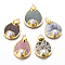 Natural Mixed Stone Pendants, with Natural Cultured Freshwater Pearl and Brass Findings, teardrop, Pendants, Golden, 39~45x28~33x9~10mm, Hole: 1.8mm