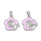 Brass Micro Pave Clear Cubic Zirconia Pendants, Cadmium Free & Nickel Free & Lead Free, with Enamel, Flower with Butterfly, Platinum, 15.5x15.5x4mm, Hole: 4.5x2.5mm