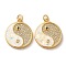 Brass Micro Pave Cubic Zirconia with Synthetic Opal Pendants, with Jump Ring, Cadmium Free & Lead Free, Flat Round with Yin-yang, Real 18K Gold Plated, 20.5x18x3mm