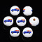 Autumn Theme Printed Natural Wood Beads, Round with Car with Pumpkin & Truck, Dark Blue, 15.5x14.5mm, Hole: 4mm