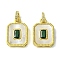 Eco-Friendly Brass Pendants, with Glass and Shell, Long-Lasting Plated, Cadmium Free & Lead Free, Rectangle, Real 18K Gold Plated, 20x14x3.5mm, Hole: 4mm