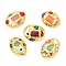 Natural Cultured Freshwater Pearl Oval Brass Beads, Long-Lasting Plated, with Lampwork & Glass & Dyed Jade, Golden, Mixed Color, 35x24.5~26.5x19~19.5mm, Hole: 1mm