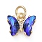 Brass Micro Pave Clear Cubic Zirconia Pendant, with Glass, Butterfly, Golden, Blue, 11x9.5x3mm, Hole: 3.5mm
