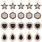 32Pcs 4 Style Alloy Pendants, with Crystal Rhinestone and Black Enamel, Hexagon & Star & Heart & Teardrop, Black, 15.5~18x11~14x2mm, Hole: 1.7~2.1mm, 8pcs/style