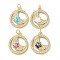 Brass Micro Pave Clear Cubic Zirconia Pendants, Cadmium Free & Lead Free, with Synthetic Opal and Jump Ring, Real 18K Gold Plated, Flat Round with Moon and Star, Mixed Color, 21x18x3mm, Hole: 3.6mm