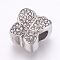 304 Stainless Steel European Beads, Large Hole Beads, with Rhinestone, Butterfly, Crystal, 12x12x8mm, Hole: 4mm
