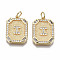 Brass Micro Pave Clear Cubic Zirconia Pendants, Nickel Free, Real 18K Gold Plated, Rounded Rectangle with Word, 19x14x2.5mm, Jump Ring: 5x0.7mm, 3mm inner diameter