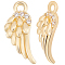 Brass Micro Pave Clear Cubic Zirconia Charms, Cadmium Free & Lead Free, Wing, Real 14K Gold Plated, 14x6x2mm, Hole: 1.2mm, about 10pcs/box