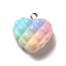 Rainbow Color Opaque Resin Pendants, Rhombus Heart Charms, with Golden Tone Iron Loops, Colorful, 21x20x10.5mm, Hole: 2mm