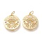 Brass Micro Pave Clear Cubic Zirconia Pendants, with Jump Rings, Long-Lasting Plated, Flat Round, Golden, 22x19.5x2mm, Hole: 4.5mm