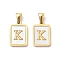 Ion Plating(IP) 304 Stainless Steel Pave Shell Pendants, Rectangle Charm, Real 18K Gold Plated, Letter K, 17.5x12x1.5mm, Hole: 3x5mm