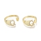 Brass Micro Pave Clear Cubic Zirconia Cuff Rings, Open Rings, Real 18K Gold Plated, Letter, Letter.Q, US Size 6(16.5mm), Q: 8.5x6mm