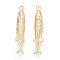 Brass Pendants, Fish, Real 18K Gold Plated, 28.5x5.5x4mm, Hole: 1.2~1.4mm