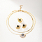 Fan Shape Golden Stainless Steel Jewelry Set, Stud Earrings & Adjustable Ring & Herringbone Chains Double Layer Necklace, Black, 450mm, Inner Diameter: 16~18mm, 20x26mm