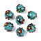 Handmade Lampwork Enamel Beads, Round with Flower, Light Sea Green, 16.5~19mm, Hole: 1.6mm